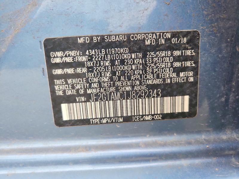 61026736 :رقم المزاد ، JF2GTAMC1J8292343 vin ، 2018 Subaru Crosstrek مزاد بيع
