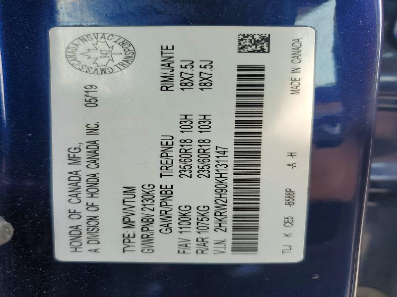 57812816 :رقم المزاد ، 2HKRW2H90KH131147 vin ، 2019 Honda Cr-v مزاد بيع