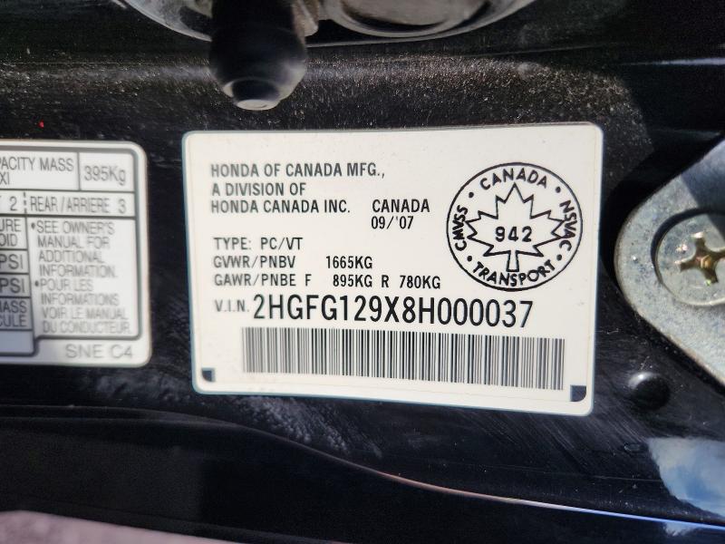 Продажа на аукционе авто 2008 Honda Civic, vin: 2HGFG129X8H000037, номер лота: 59400366