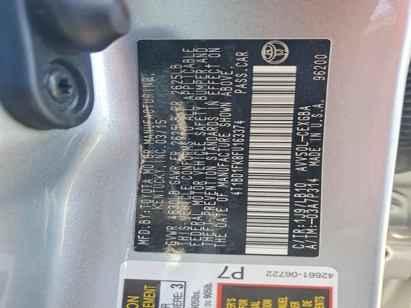 61957626 :رقم المزاد ، 4T1BD1FK8FU163374 vin ، 2015 Toyota Camry Hybrid مزاد بيع