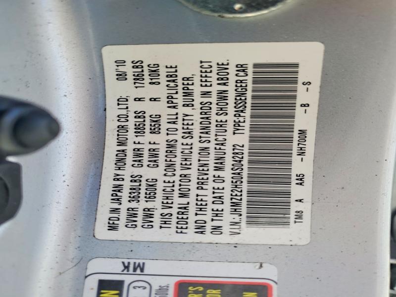 60592666 :رقم المزاد ، JHMZE2H50AS042872 vin ، 2010 Honda Insight مزاد بيع