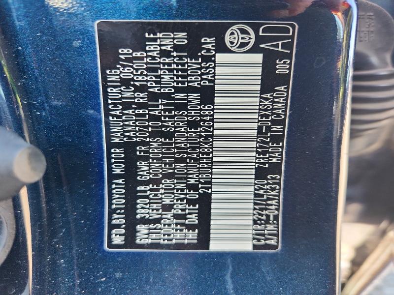 Aukcja sprzedaży 2019 Toyota Corolla, vin: 2T1BURHE8KC126486, numer aukcji: 60891166