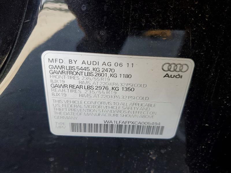 2012 Audi Q5 მანქანა იყიდება აუქციონზე, vin: WA1LFAFPXCA005494, აუქციონის ნომერი: 61620866