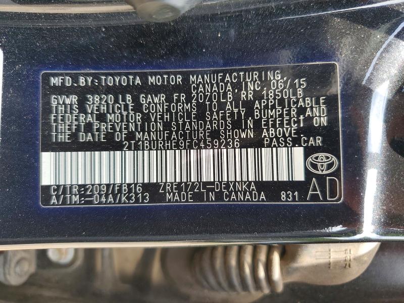 2015 Toyota Corolla მანქანა იყიდება აუქციონზე, vin: 2T1BURHE9FC459236, აუქციონის ნომერი: 60250436