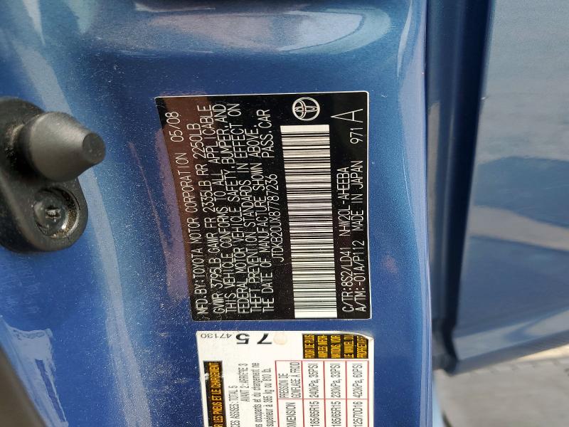 Aukcja sprzedaży 2008 Toyota Prius, vin: JTDKB20UX87787236, numer aukcji: 59970376