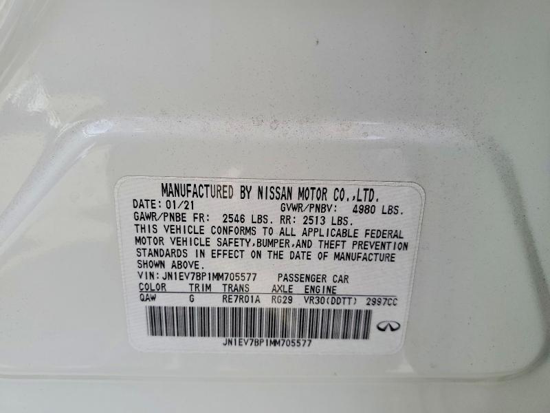 Aukcja sprzedaży 2021 Infiniti Q50, vin: JN1EV7BP1MM705577, numer aukcji: 62087426