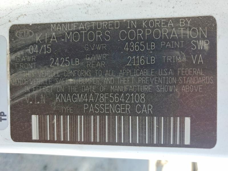 63326416 :رقم المزاد ، KNAGM4A78F5642108 vin ، 2015 Kia Optima مزاد بيع