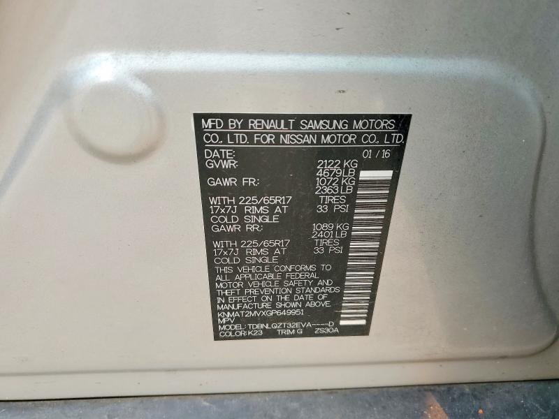 2016 Nissan Rogue მანქანა იყიდება აუქციონზე, vin: KNMAT2MVXGP649951, აუქციონის ნომერი: 60967286
