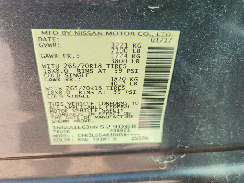 Aukcja sprzedaży 2017 Nissan Titan, vin: 1N6AA1E63HN529068, numer aukcji: 60449716
