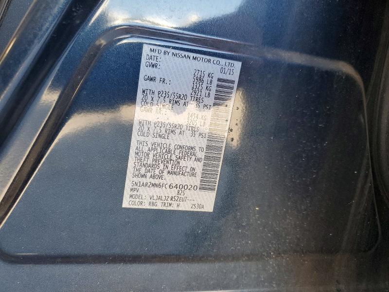 2015 Nissan Pathfinder მანქანა იყიდება აუქციონზე, vin: 5N1AR2MN6FC640020, აუქციონის ნომერი: 61026336