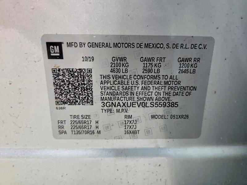 Продаж на аукціоні авто 2020 Chevrolet Equinox, vin: 3GNAXUEV0LS559385, номер лоту: 61210076