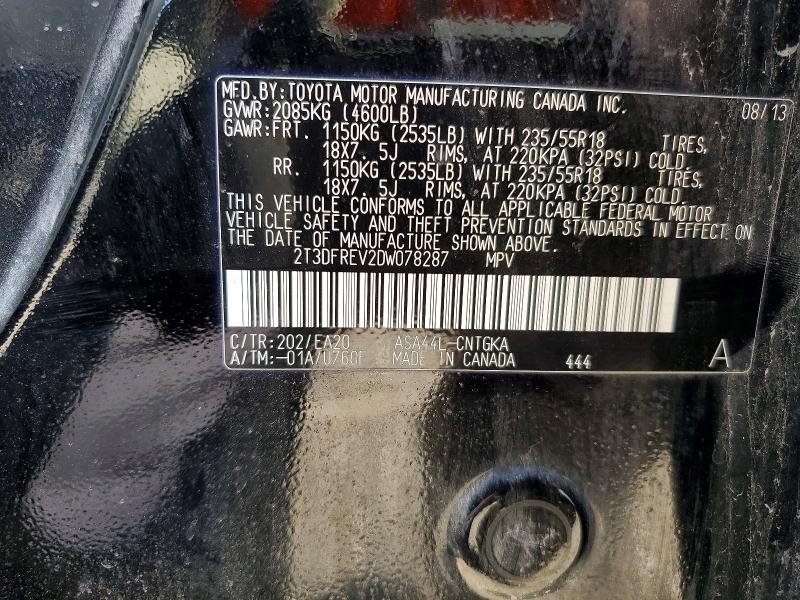 Aukcja sprzedaży 2013 Toyota Rav4, vin: 2T3DFREV2DW078287, numer aukcji: 59685666
