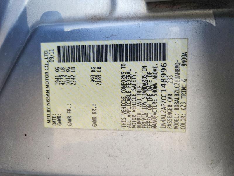 Aukcja sprzedaży 2012 Nissan Altima, vin: 1N4AL2AP7CC148996, numer aukcji: 60227516