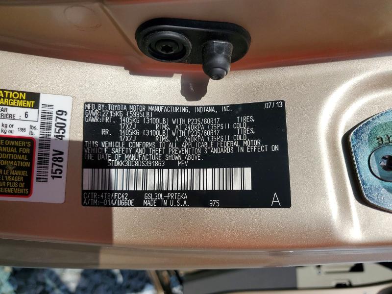 2013 Toyota Sienna მანქანა იყიდება აუქციონზე, vin: 5TDKK3DC8DS391863, აუქციონის ნომერი: 60715676