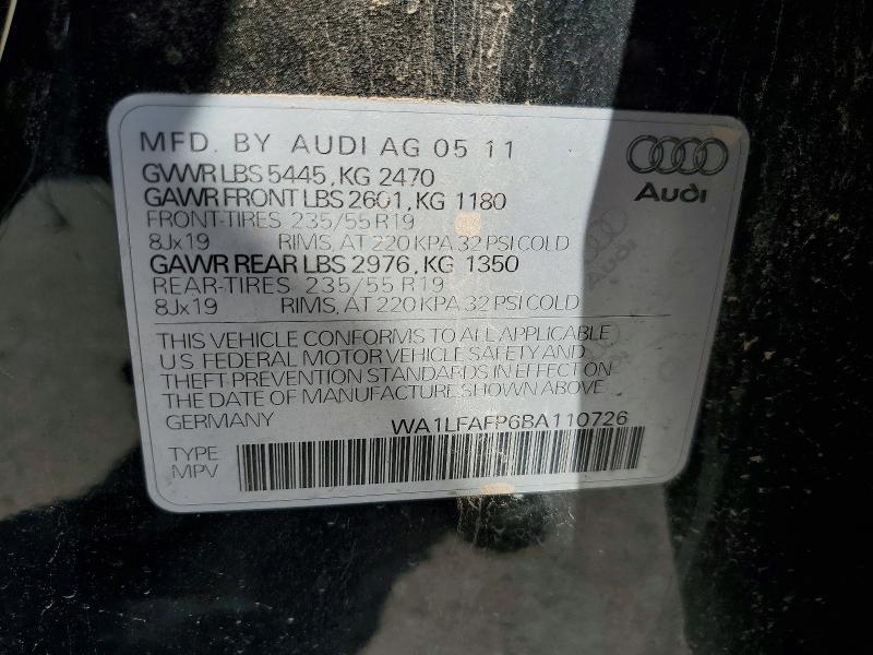 63408846 :رقم المزاد ، WA1LFAFP6BA110726 vin ، 2011 Audi Q5 مزاد بيع