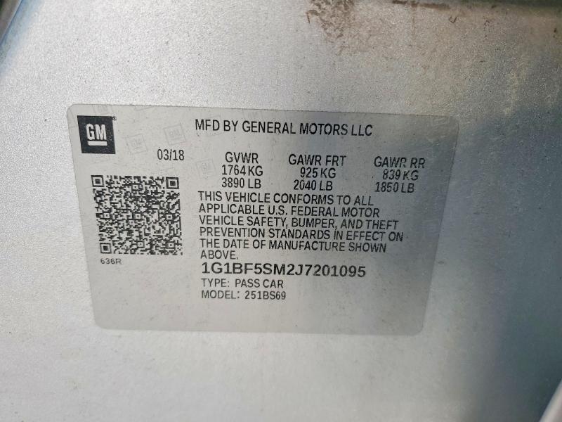 62629956 :رقم المزاد ، 1G1BF5SM2J7201095 vin ، 2018 Chevrolet Cruze مزاد بيع