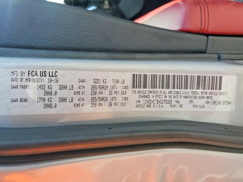 2017 Dodge Durango მანქანა იყიდება აუქციონზე, vin: 1C4SDHCT6HC675329, აუქციონის ნომერი: 62113156
