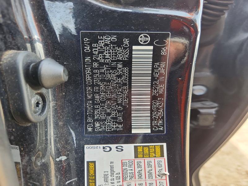 Auction sale of the 2020 Toyota Corolla, vin: JTDEPRAE8LJ035688, lot number: 59987826