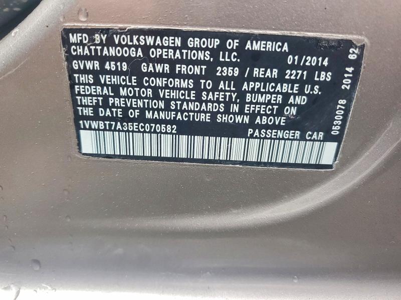 63047056 :رقم المزاد ، 1VWBT7A35EC070582 vin ، 2014 Volkswagen Passat مزاد بيع