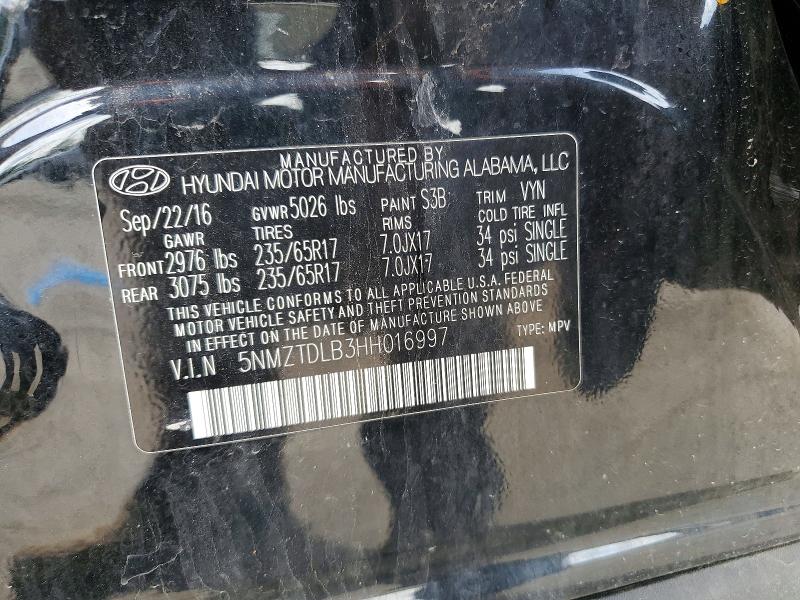 Auction sale of the 2017 Hyundai Santa Fe Sport, vin: 5NMZTDLB3HH016997, lot number: 59843376