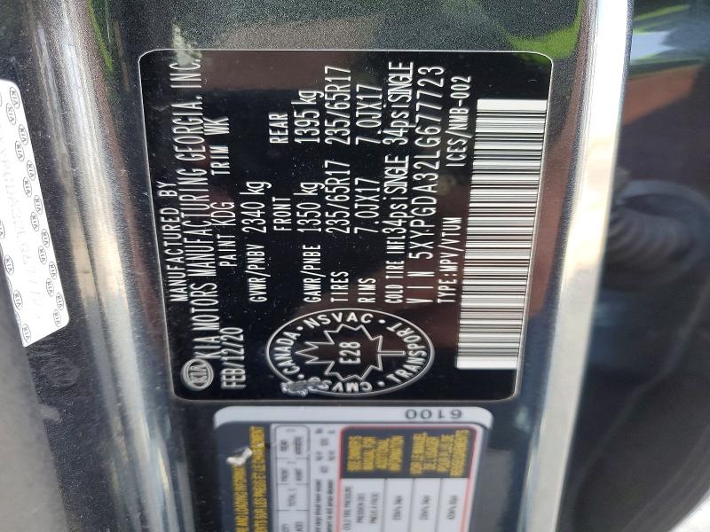 Продаж на аукціоні авто 2020 Kia Sorento, vin: 5XYPGDA32LG677723, номер лоту: 61422326