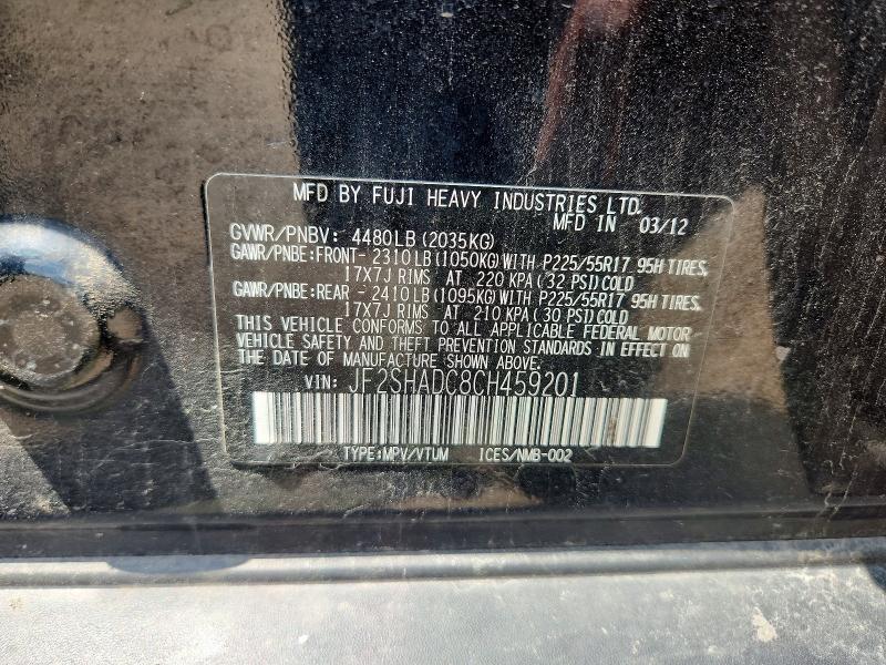 59172486 :رقم المزاد ، JF2SHADC8CH459201 vin ، 2012 Subaru Forester مزاد بيع