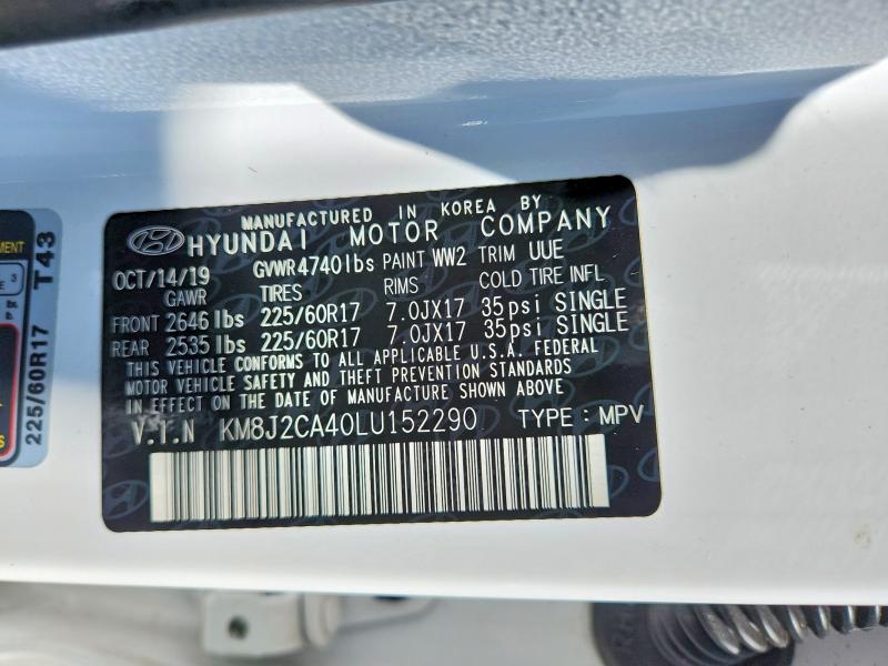 Aukcja sprzedaży 2020 Hyundai Tucson, vin: KM8J2CA40LU152290, numer aukcji: 62460516