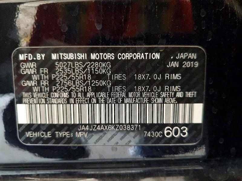 Aukcja sprzedaży 2019 Mitsubishi Outlander, vin: JA4JZ4AX6KZ038371, numer aukcji: 61039016