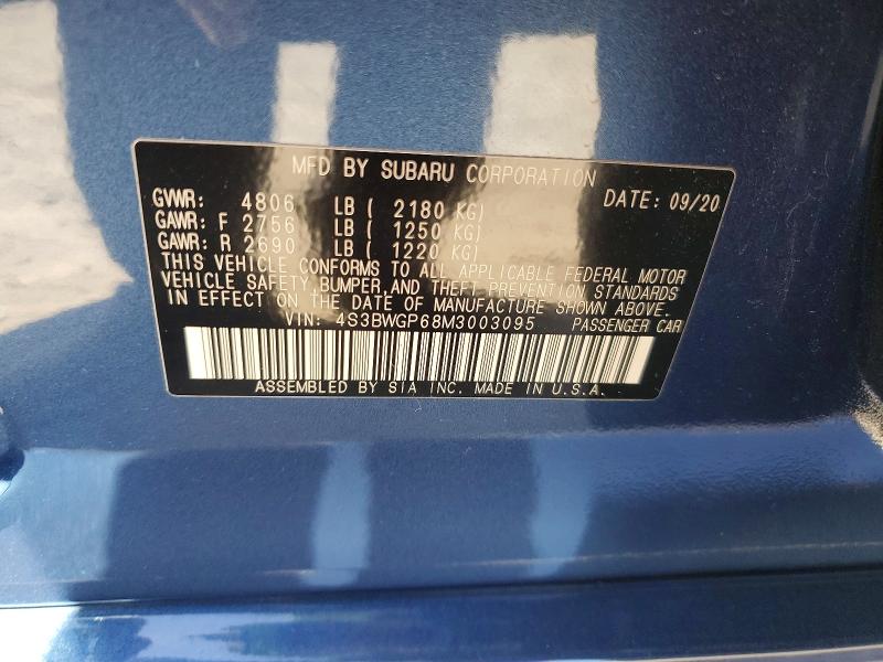 Aukcja sprzedaży 2021 Subaru Legacy, vin: 4S3BWGP68M3003095, numer aukcji: 60530086
