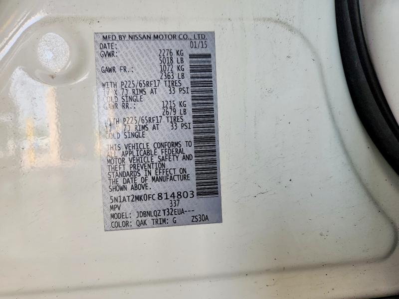 61570886 :رقم المزاد ، 5N1AT2MK0FC814803 vin ، 2015 Nissan Rogue مزاد بيع