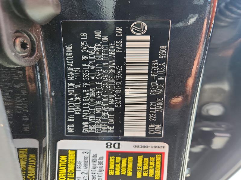 Aukcja sprzedaży 2025 Lexus Es 350, vin: 58ADZ1B1XSU193423, numer aukcji: 59583736