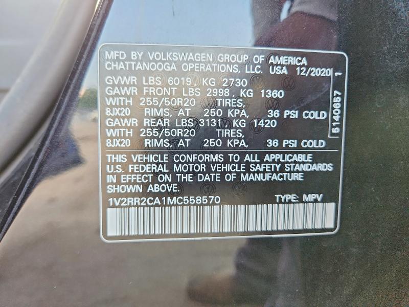 2021 Volkswagen Atlas მანქანა იყიდება აუქციონზე, vin: 1V2RR2CA1MC558570, აუქციონის ნომერი: 62328666