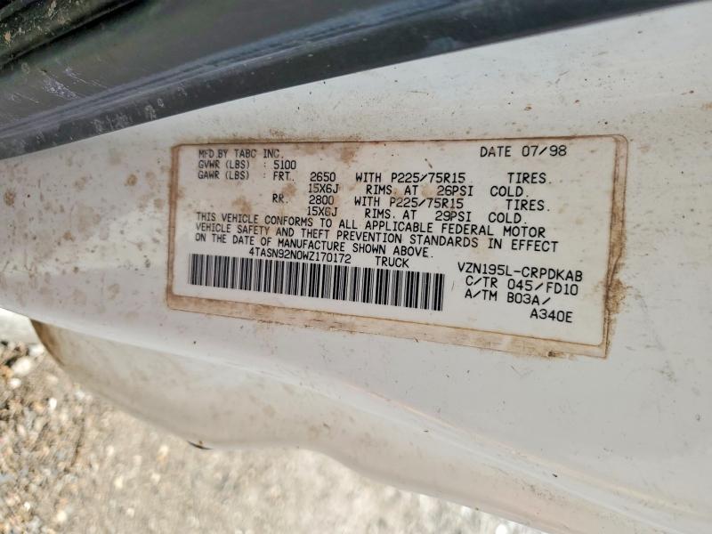 1998 Toyota Tacoma მანქანა იყიდება აუქციონზე, vin: 4TASN92N0WZ170172, აუქციონის ნომერი: 61678506