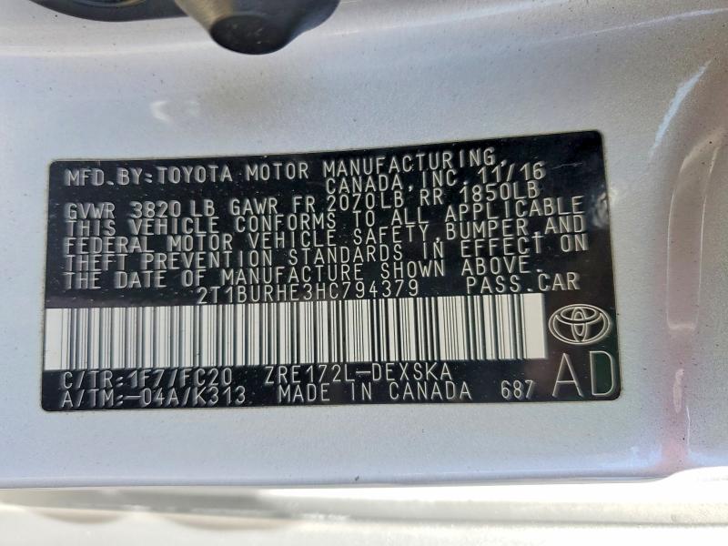 Продажа на аукционе авто 2017 Toyota Corolla, vin: 2T1BURHE3HC794379, номер лота: 60519836