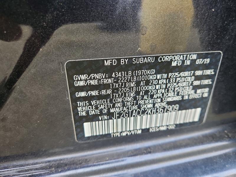 Aukcja sprzedaży 2019 Subaru Crosstrek, vin: JF2GTACC2KH367909, numer aukcji: 61596726