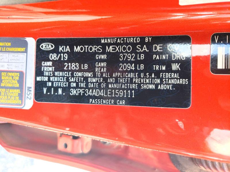 Aukcja sprzedaży 2020 Kia Forte, vin: 3KPF34AD4LE159111, numer aukcji: 59965496