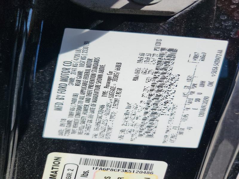 62157096 :رقم المزاد ، 1FA6P8CF3K5120486 vin ، 2019 Ford Mustang مزاد بيع