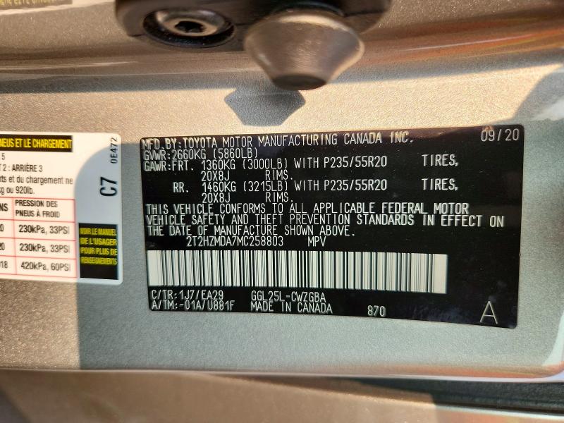 Aukcja sprzedaży 2021 Lexus Rx, vin: 2T2HZMDA7MC258803, numer aukcji: 61241376