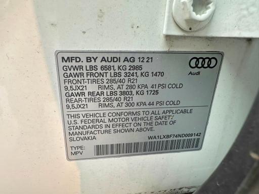 Продажа на аукционе авто 2022 Audi Q7, vin: WA1LXBF74ND009142, номер лота: 61083186