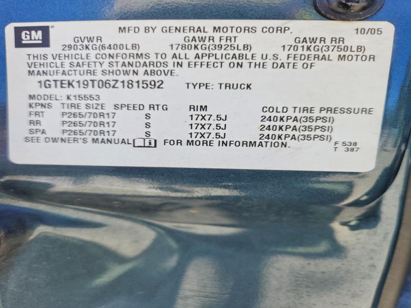 Продаж на аукціоні авто 2006 Gmc New Sierra, vin: 1GTEK19T06Z181592, номер лоту: 62688416