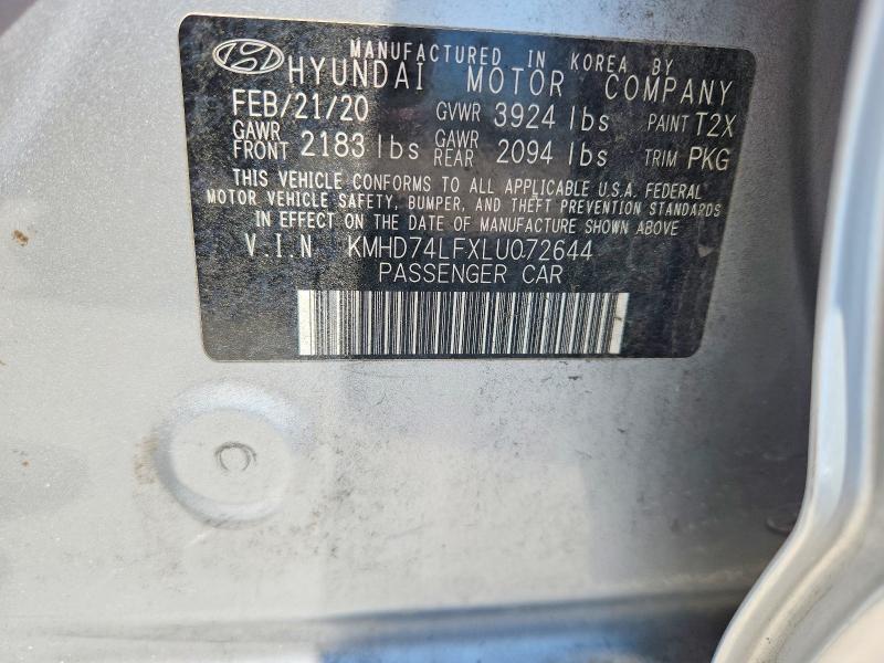 Aukcja sprzedaży 2020 Hyundai Elantra, vin: KMHD74LFXLU072644, numer aukcji: 60516016