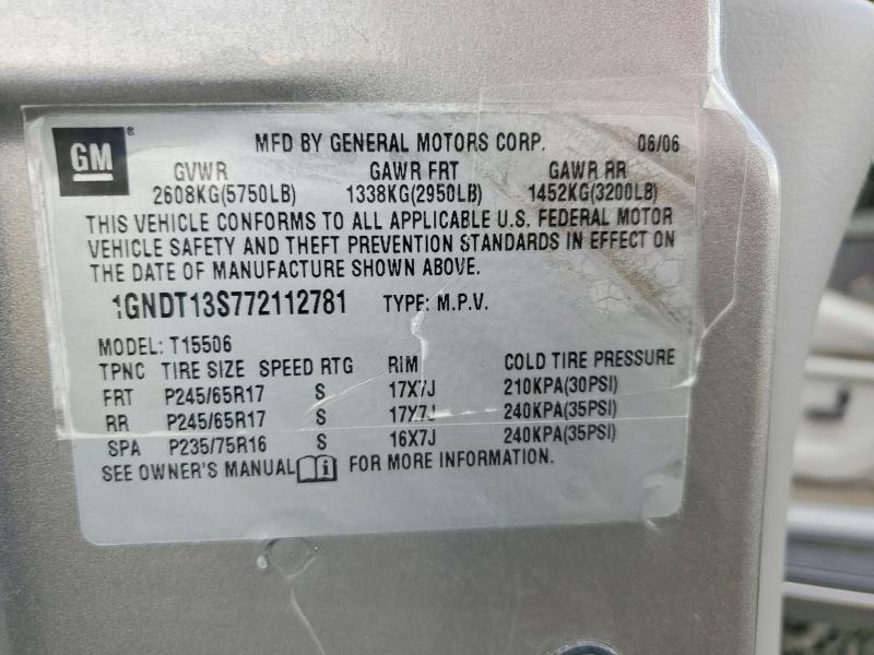 Продаж на аукціоні авто 2007 Chevrolet Trailblazer, vin: 1GNDT13S772112781, номер лоту: 61533586