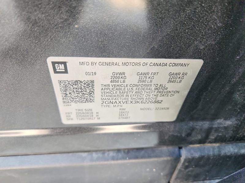59642906 :رقم المزاد ، 2GNAXVEX3K6226862 vin ، 2019 Chevrolet Equinox مزاد بيع