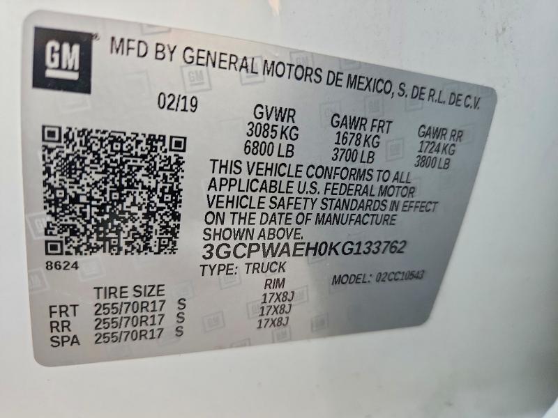 Продажа на аукционе авто 2019 Chevrolet Silverado, vin: 3GCPWAEH0KG133762, номер лота: 61522266