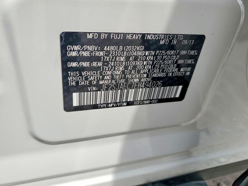 2014 Subaru Forester მანქანა იყიდება აუქციონზე, vin: JF2SJAEC7EH494026, აუქციონის ნომერი: 62039536