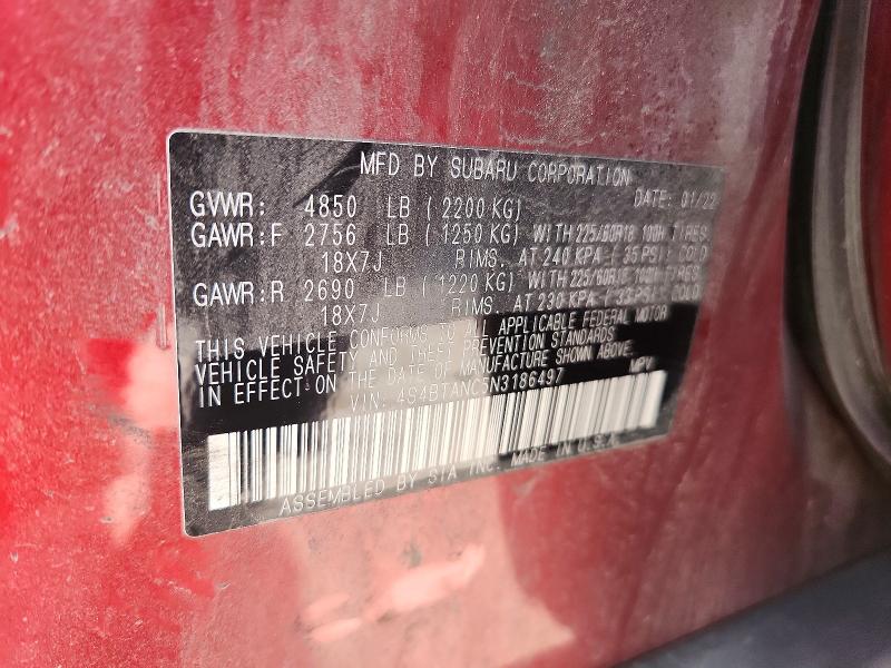 Aukcja sprzedaży 2022 Subaru Outback, vin: 4S4BTANC5N3186497, numer aukcji: 61016296