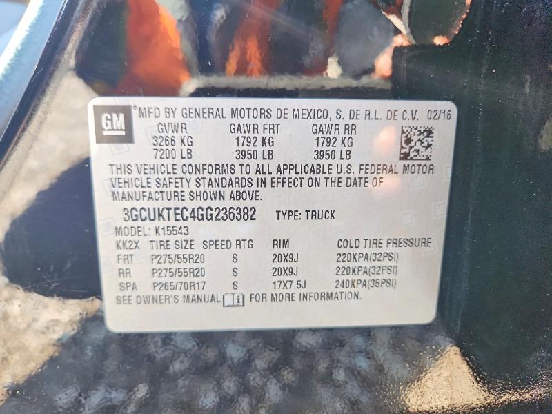 Aukcja sprzedaży 2016 Chevrolet Silverado, vin: 3GCUKTEC4GG236382, numer aukcji: 60924196