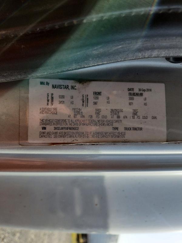 61889906 :رقم المزاد ، 3HSDJAPR4FN696832 vin ، 2015 International Tractor مزاد بيع