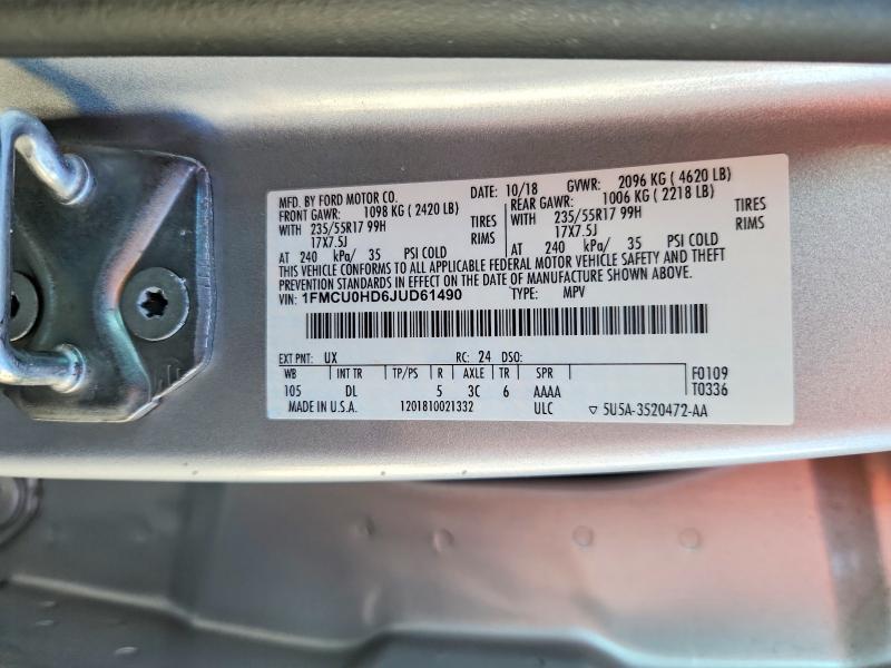 Продажа на аукционе авто 2018 Ford Escape, vin: 1FMCU0HD6JUD61490, номер лота: 62577386