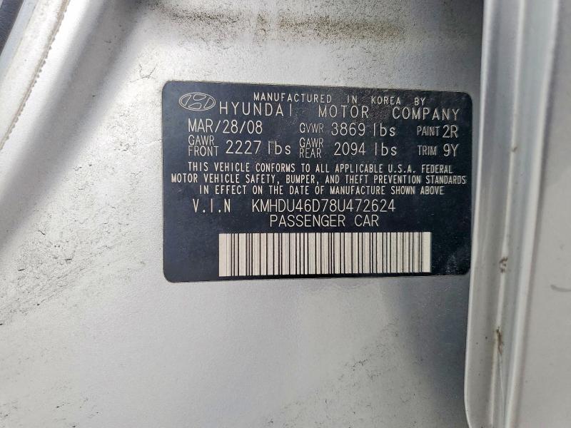 Aukcja sprzedaży 2008 Hyundai Elantra, vin: KMHDU46D78U472624, numer aukcji: 60678556